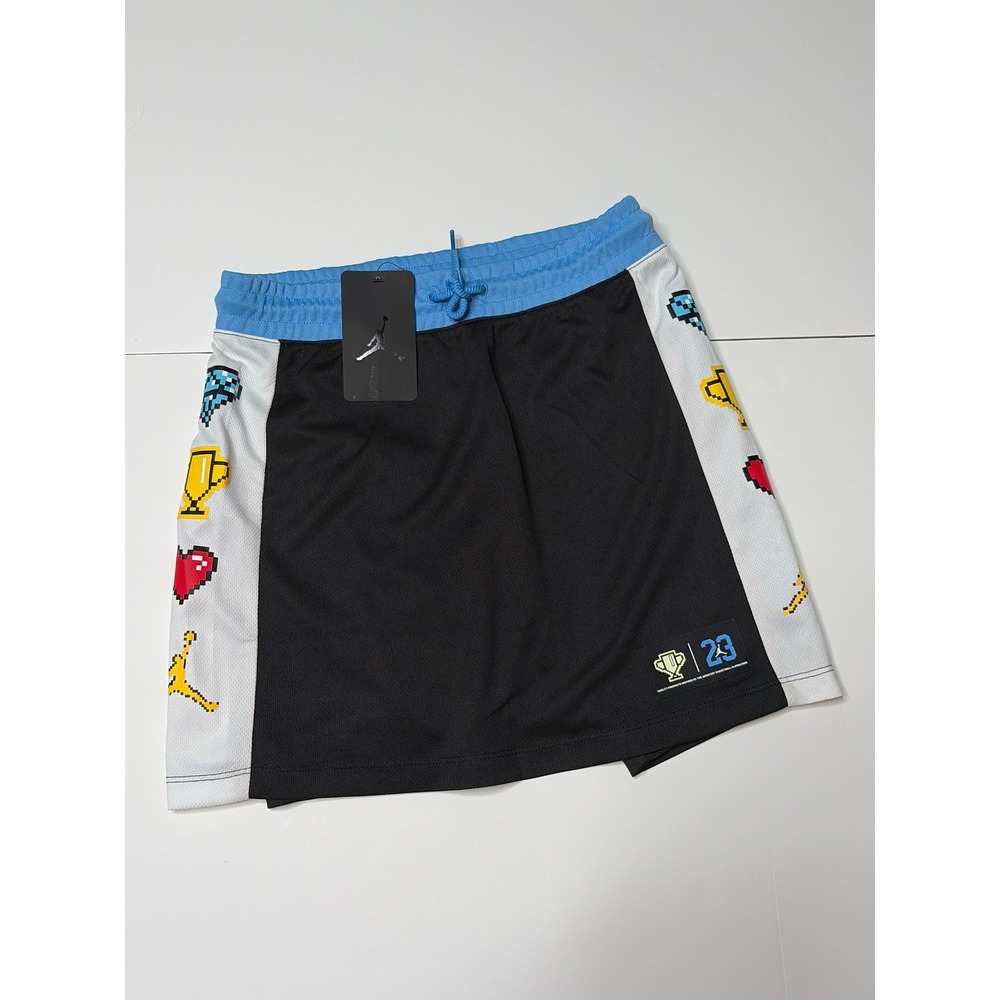 Jordan Girls Black Mesh 2-In-1 Skort Pixel Graphics Blue Waistband 45B532-023 L